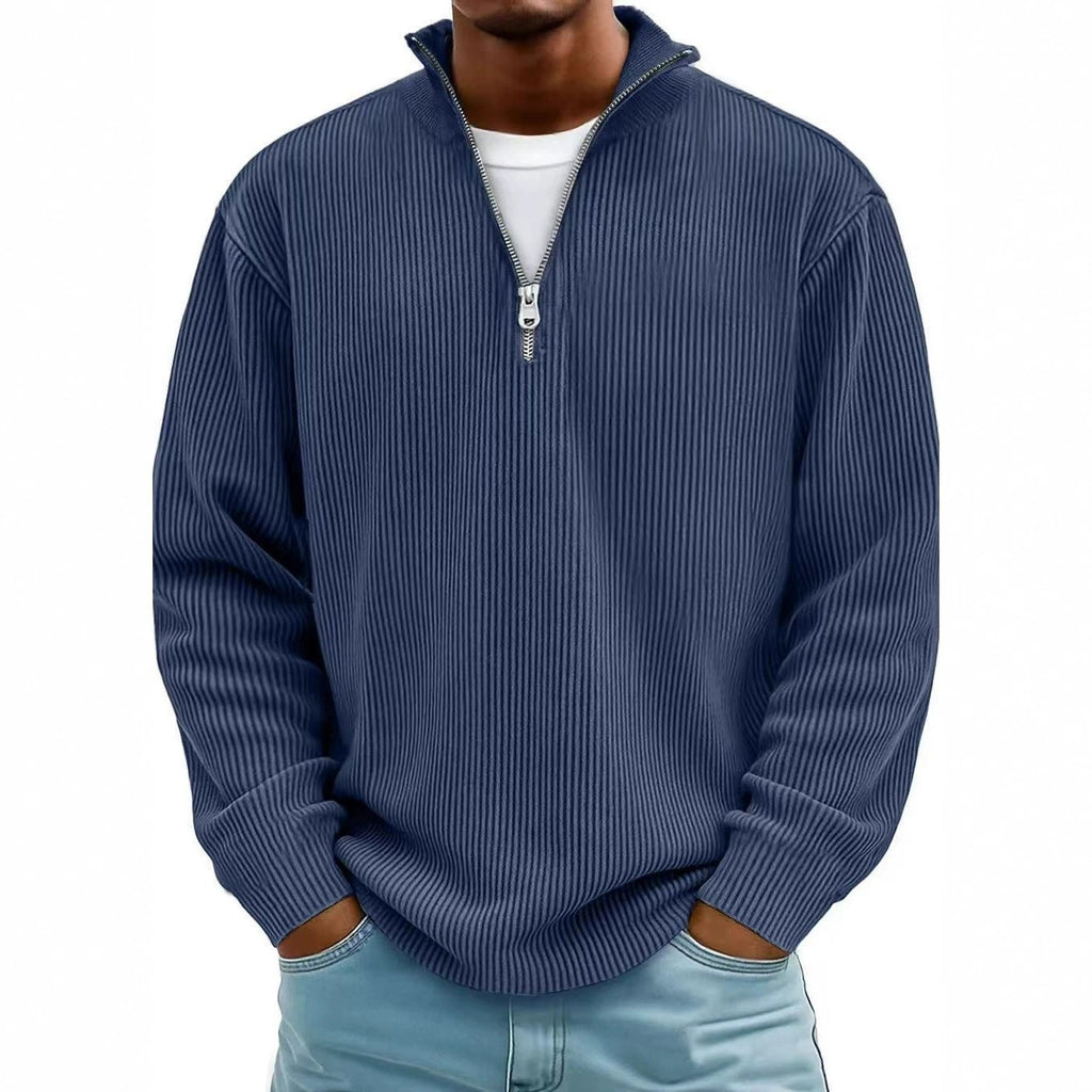Amazon Arrivée Automne Hommes Casual Top Stand Collared Corduroy Longue Manches Hommes Polo Shir