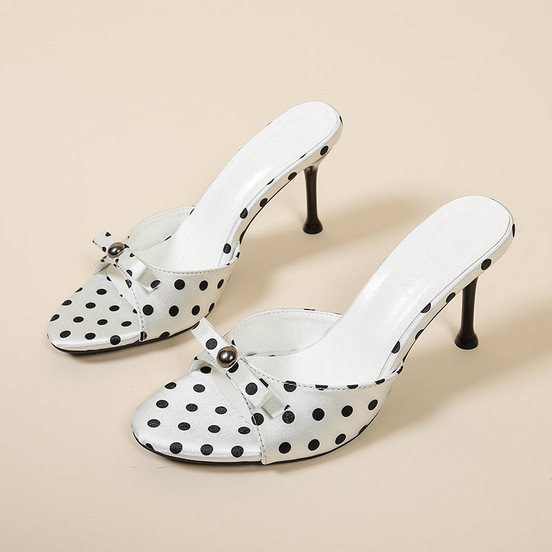 Femmes Plus Taille Bow Polka Dot One Sangle Taloné Diapositive Sandales