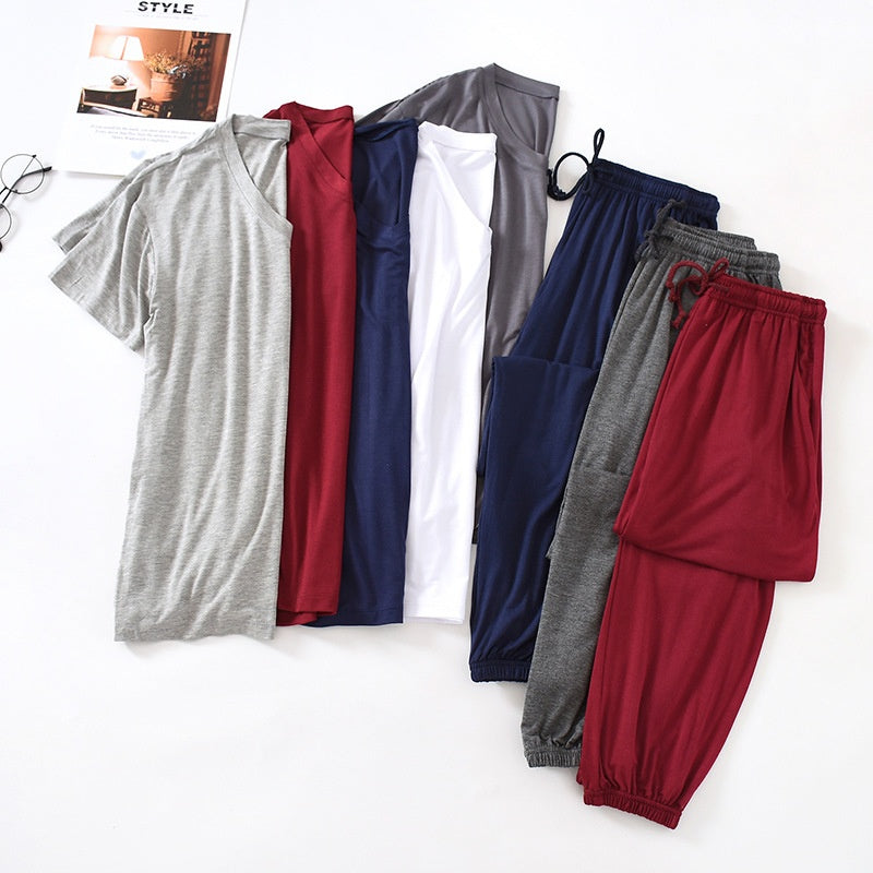 Ensemble de pantalons à manches courtes en soie de glace modale pour hommes
