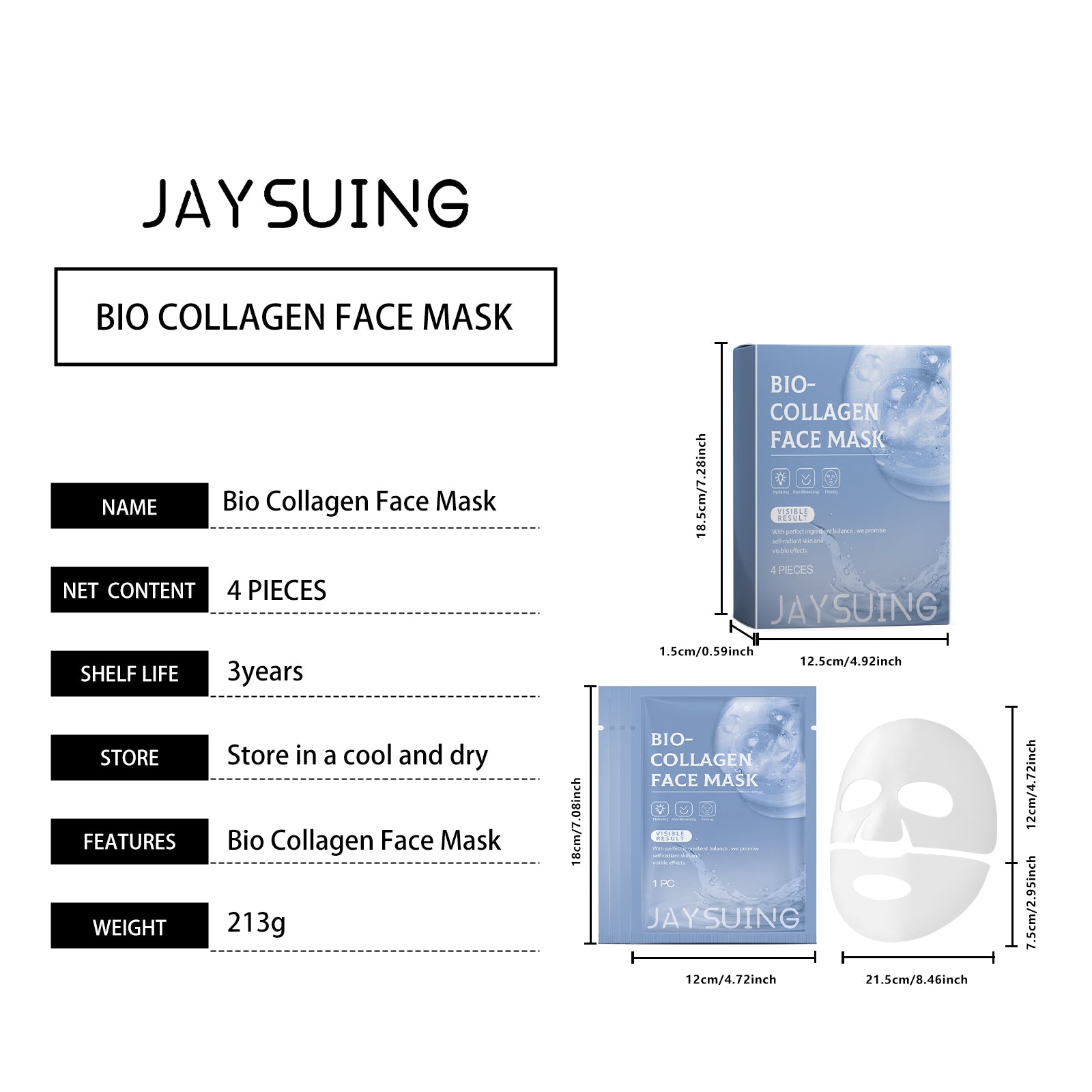 Collagène Masque visage hydratant Boxed 4pcs 1 Box