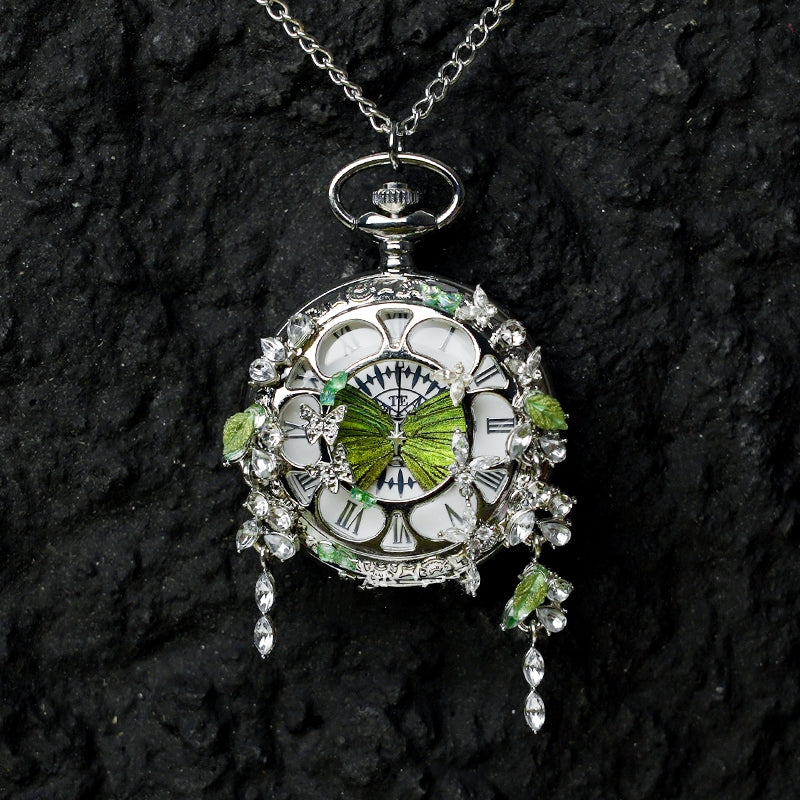 Couples Teal and Green Butterfly Montre de poche animée pour la saison de graduation