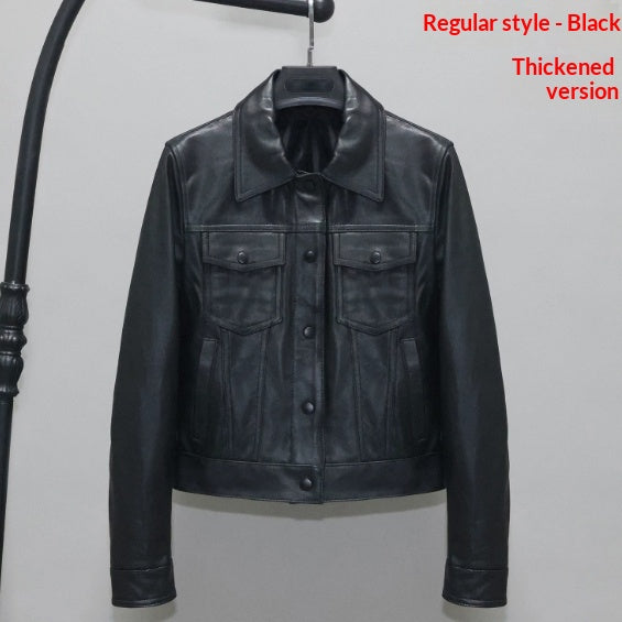 Veste en cuir pour femmes en cuir mince et court