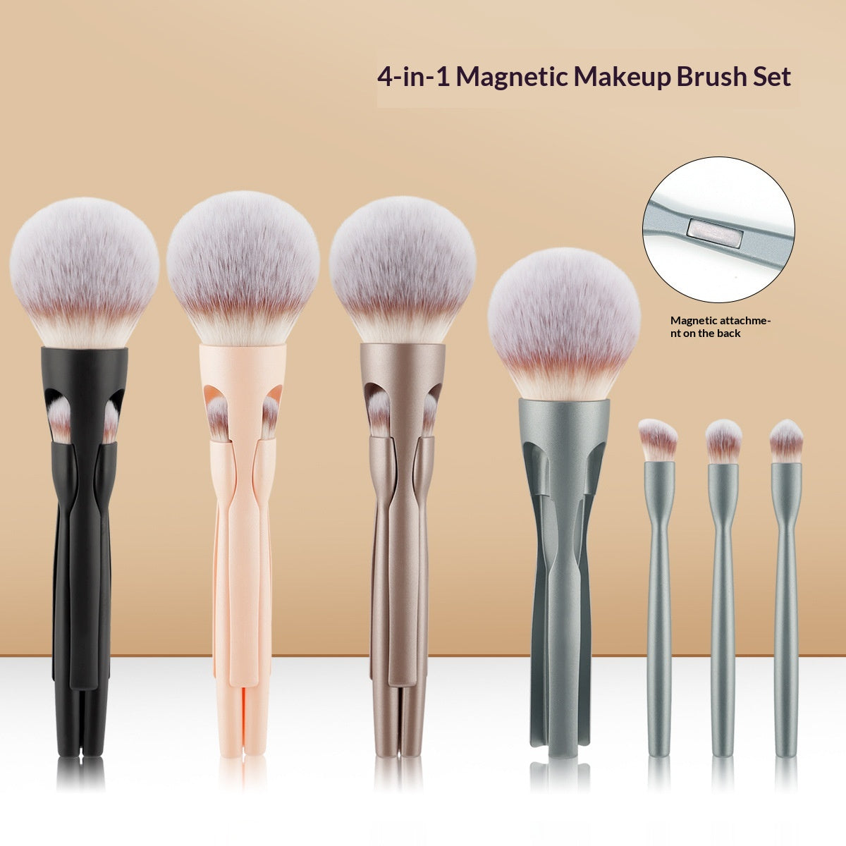 Brosse de maquillage magnétique 4-en-1 pour poudre molle et ombre à paupières