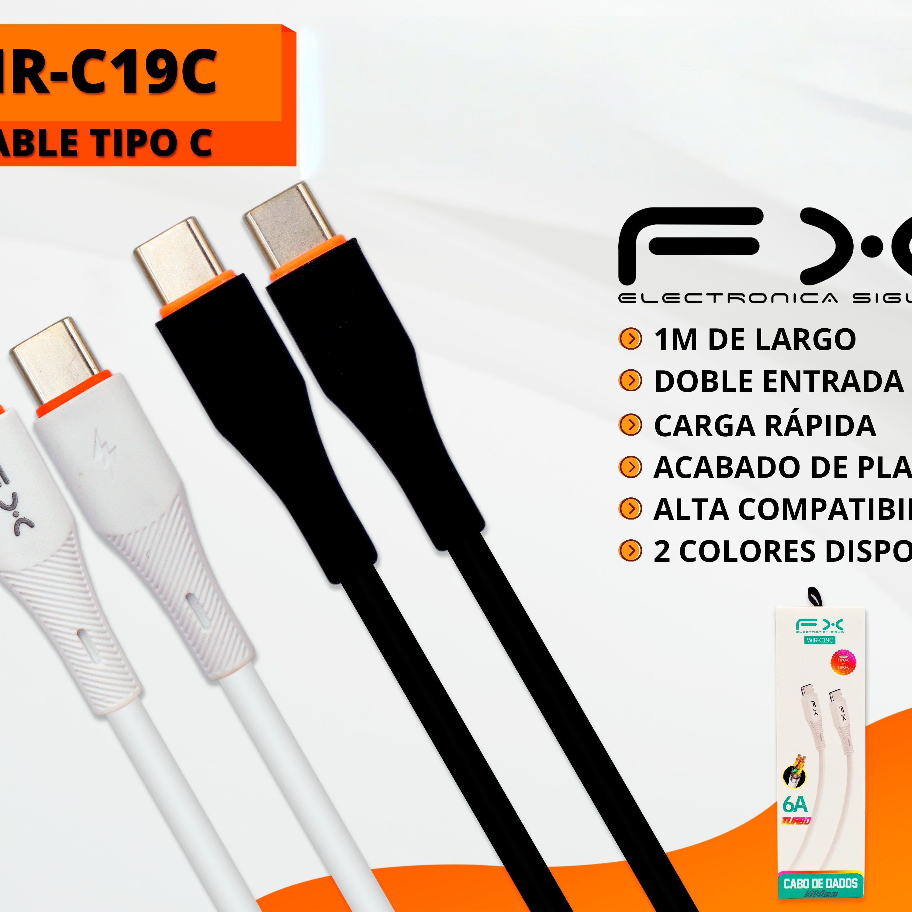 Type-c Câble de recharge rapide à double extrémité 6a noir 1m