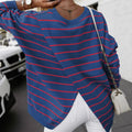 Women Autumn Winter Arrival Striped Print Crew Neck Sweatshirt