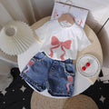 Filles Col rond Imprimé Top et Denim Jeans Set