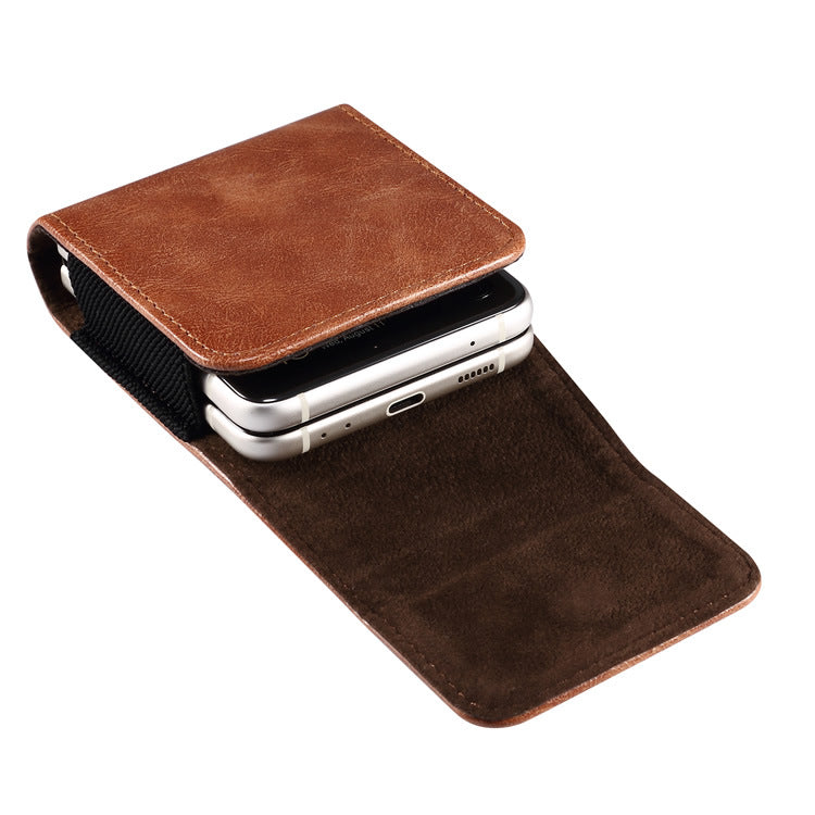 Applicable Flip Screen Mobile Phone Bag Suspendre Cuir Perforant Sac de pliage