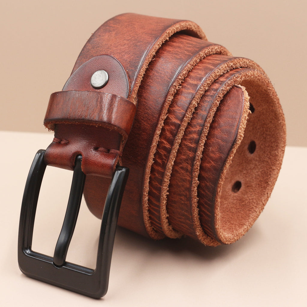 Style coréen Personnalité Top Layer Boucle d'épingle en cuir Noir Boutons Ceinture en cuir pour hommes