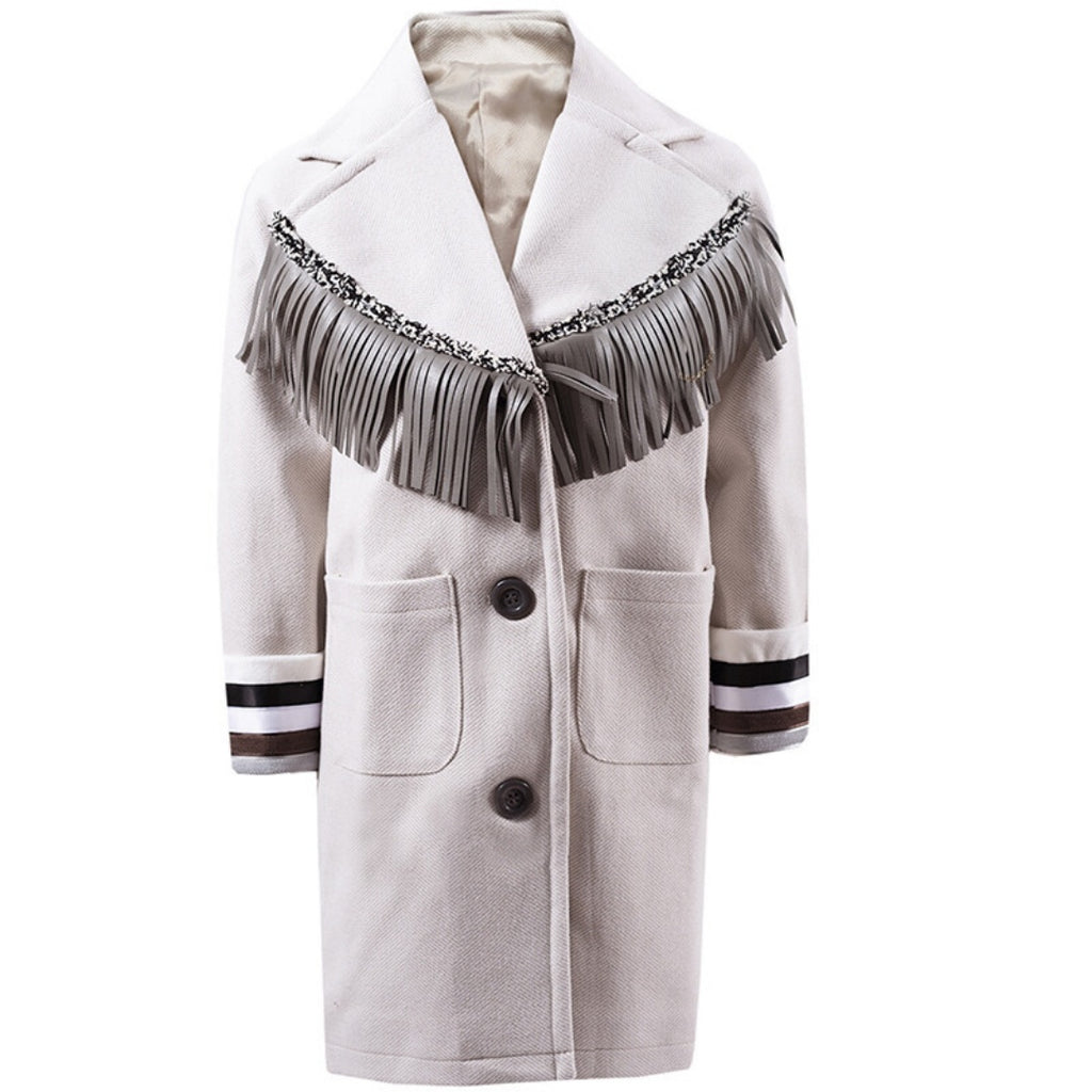 Filles Woolen Long Coat 3-12y Crème Orange Vintage Coat Style mignon