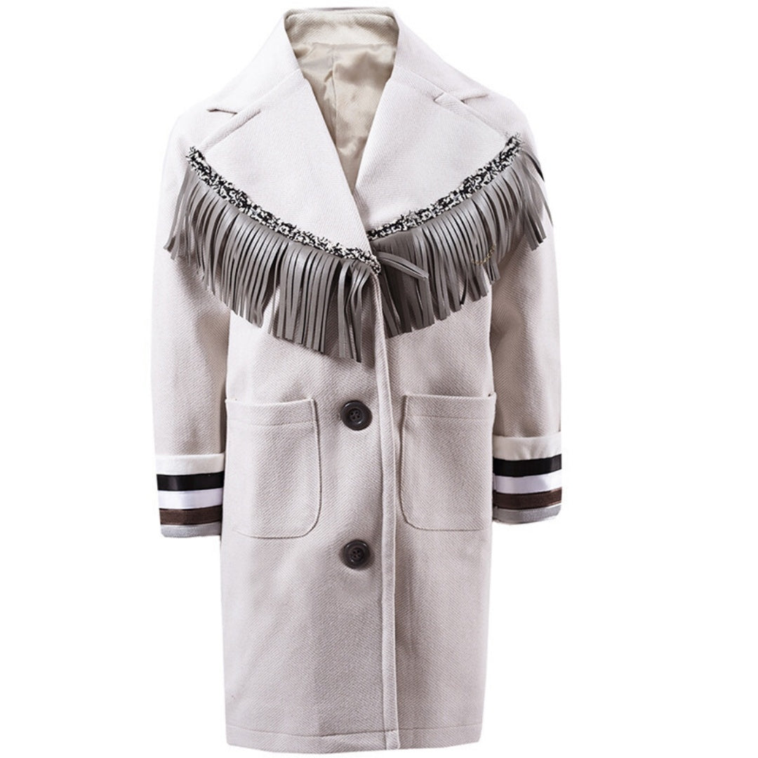 Filles Woolen Long Coat 3-12y Crème Orange Vintage Coat Style mignon