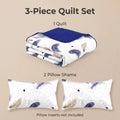 3 pièces blanc or et bleu plume lit couvre-couche pour roi et roi de Californie