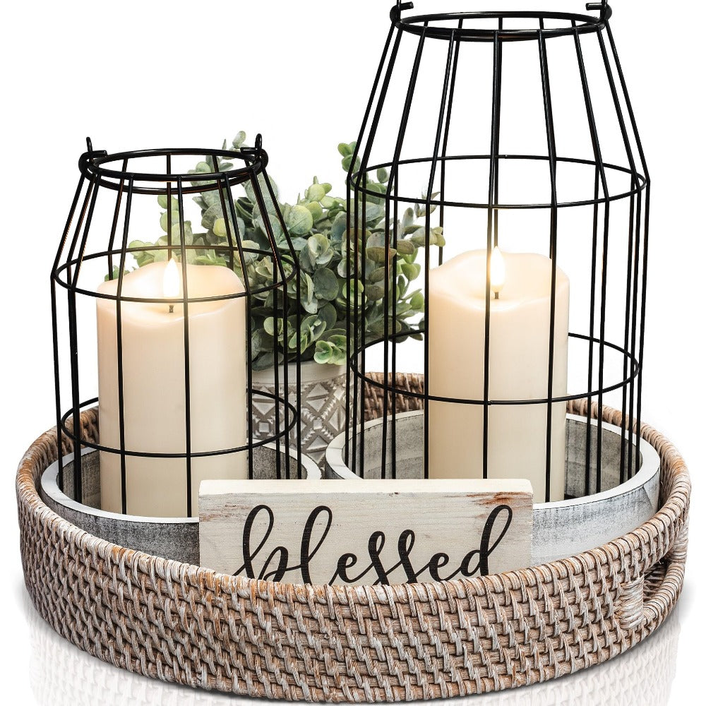 Set de lanterne rustique 2 pièces dans un style de maison de campagne – supports de bougie en bois blanc et