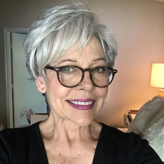 Fashionnable Gradient Gris-Blanc Perruque courte bouclée femme avec partie latérale faite à partir de haute température