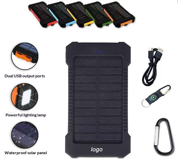 Outdoor 20000mAh Haute capacité LED-Backlit Waterproof Solar-Powered Portable Power Bank