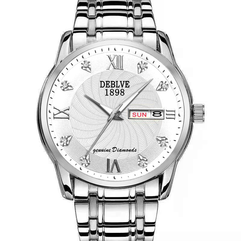 Mode Alliage Ceinture en acier imperméable Lumineux hommes double calendrier montre
