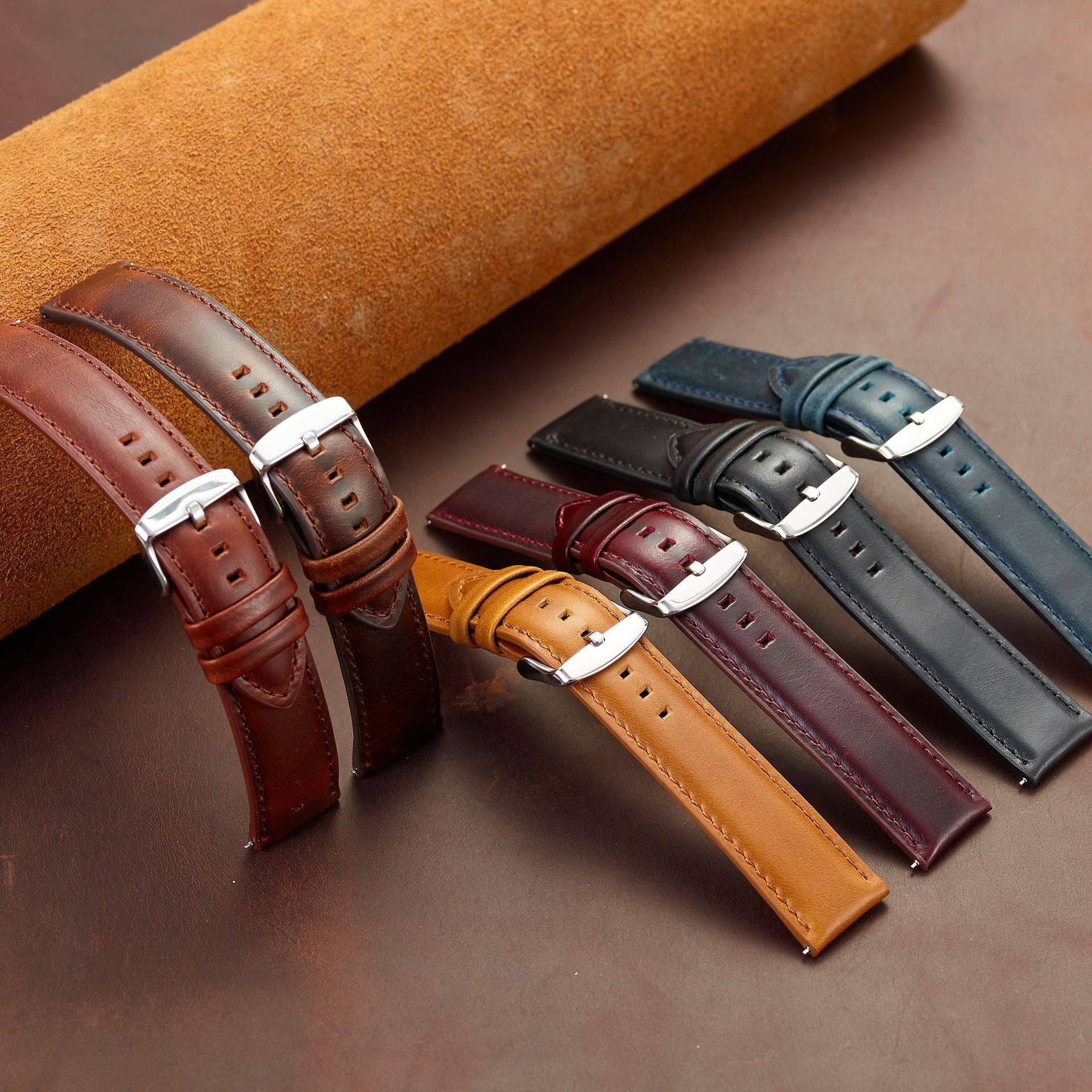 Fermoir de bracelet de montre vintage en cuir véritable