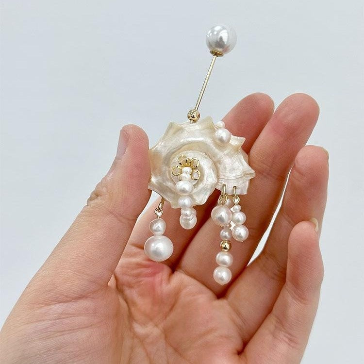 Iridescente Spiral Naturel Rare Conch Shell Pearl Brooch