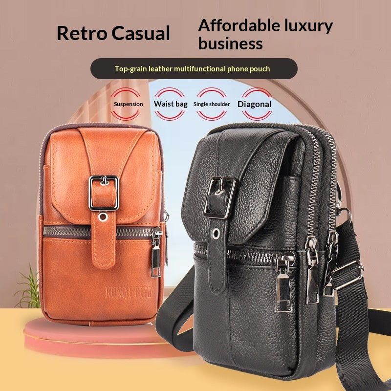 Véritable sac de téléphone multifonction en cuir attaché à la ceinture pour hommes