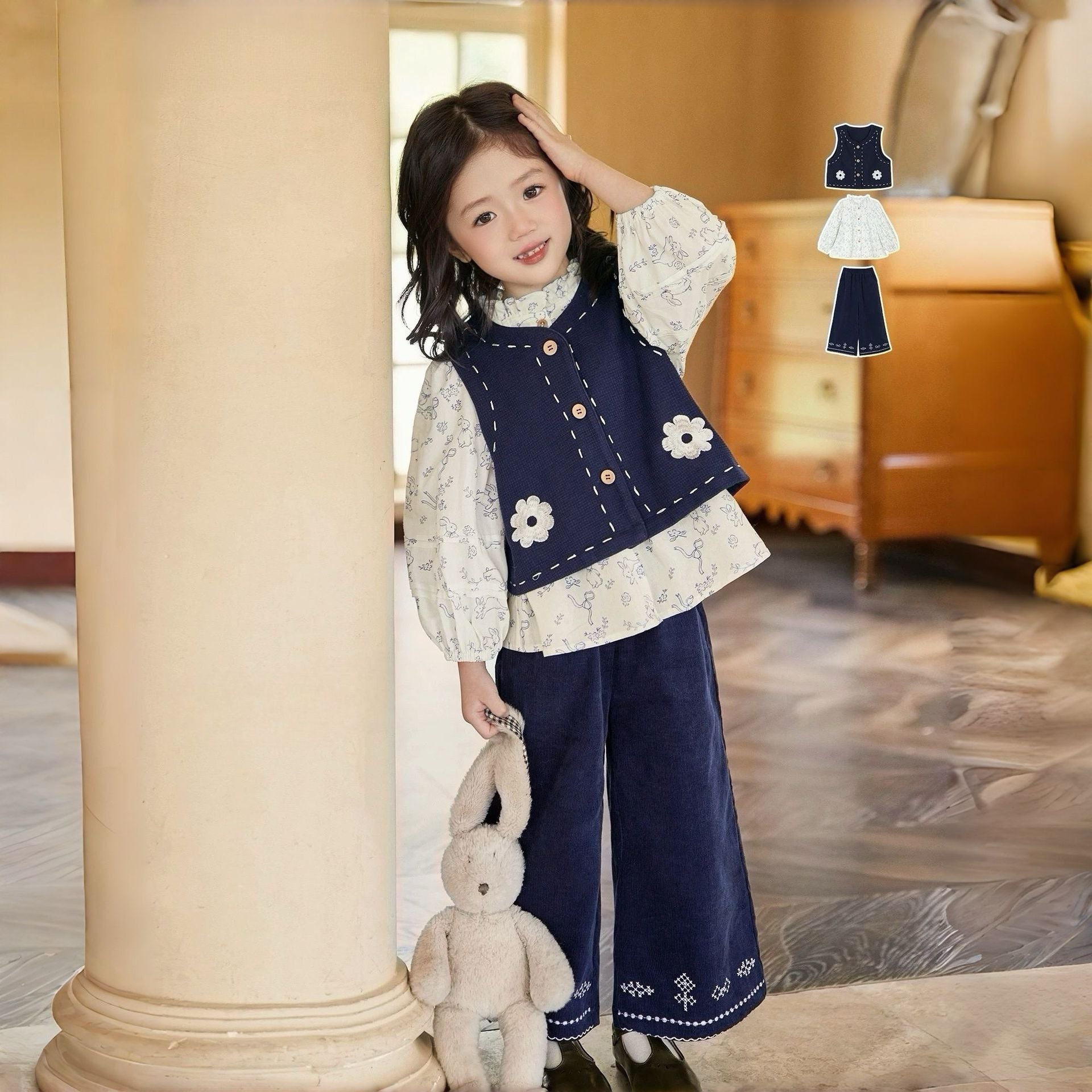 Style Vest Shirt pour les petites filles fashionable Ensemble de trois pièces