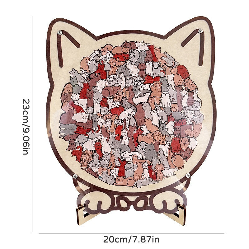 Puzzle en bois Forme de chat mignon Challenging pièces irrégulières avec cadre 3D conception de chat bois