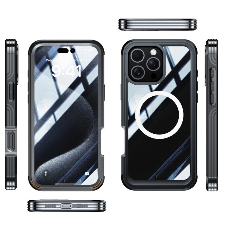 Applicable au boîtier de téléphone transparent trois-proof magnétique extérieur anti-chute Shell
