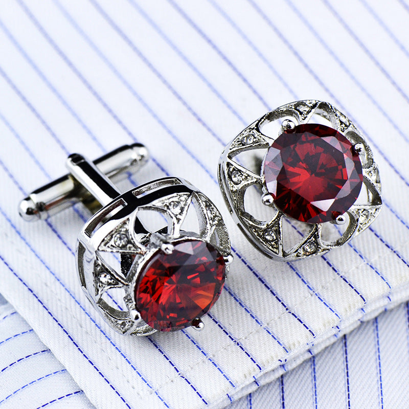 Rouge Grand Zircon Couronne Crystal Diamond Cufflink