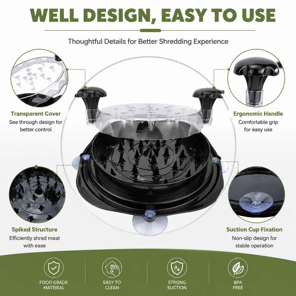 Manuel de poulet en plastique Ginder viande Souction Cup Meat Puller Handheld Outil Pet Food Vegetab