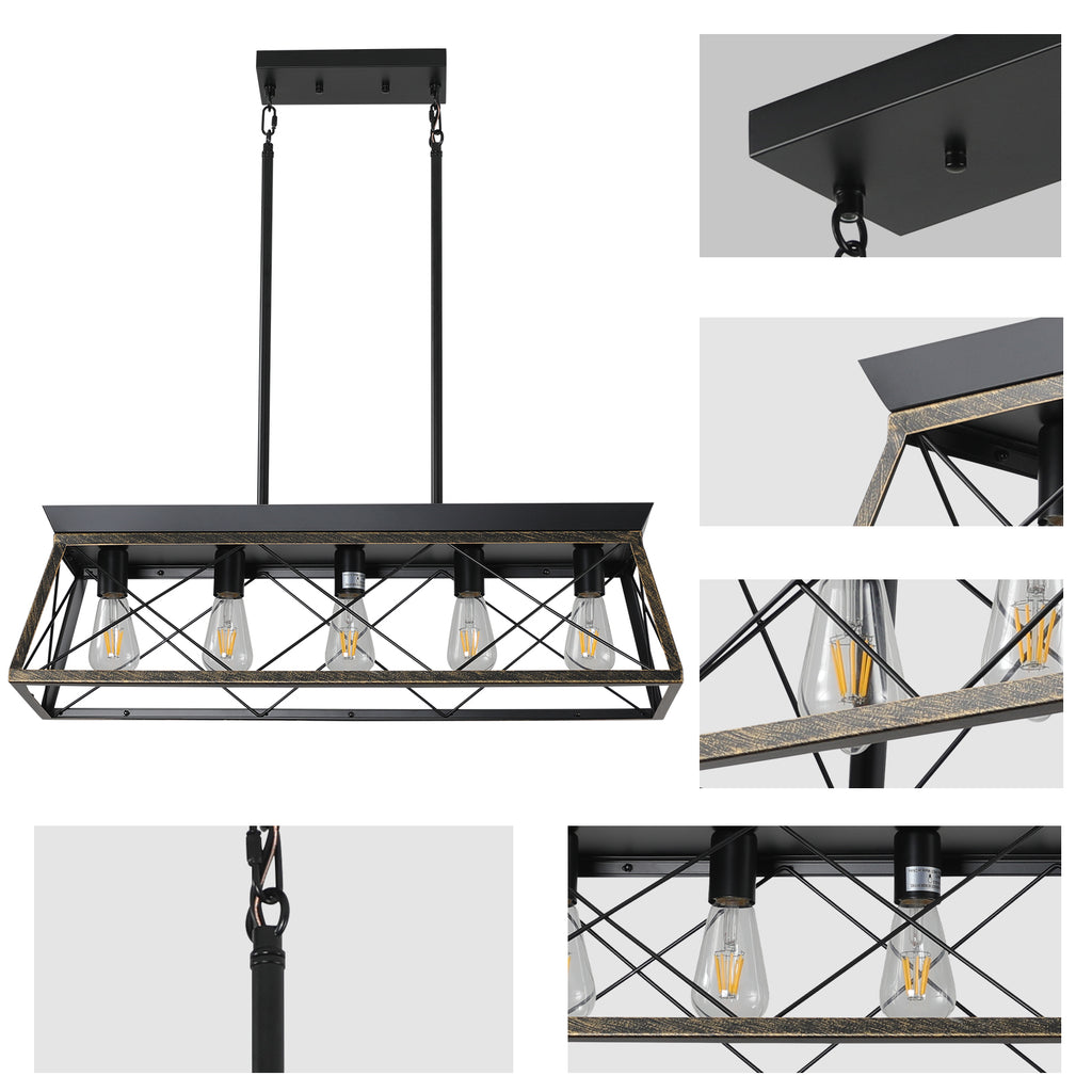 32in Black or Industrial 5-Light Pendant Chandelier