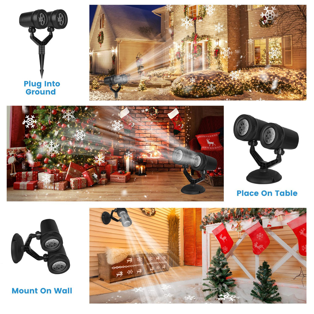 1Pc Christmas Snowflake Projector Light Double Head LED Stake Light IP44 Waterproof Xmas Dec