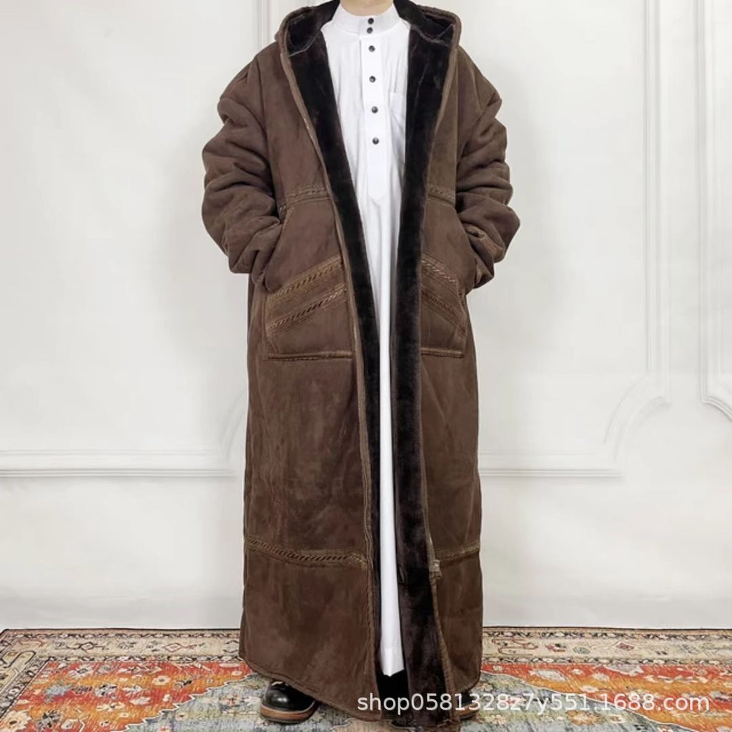 Hommes Suede-comme Robe avec Hood et des poches pour la chaleur en hiver