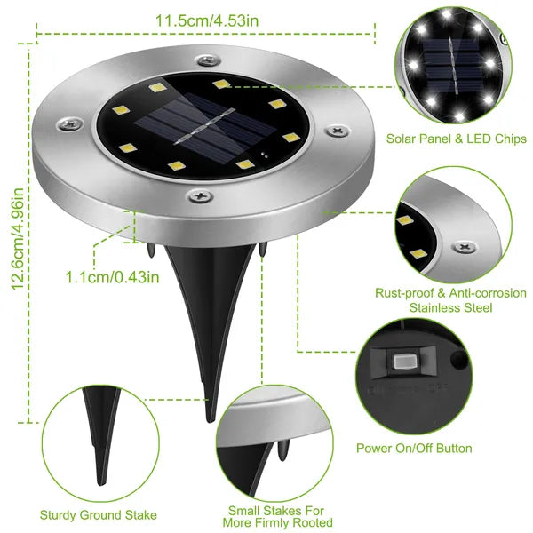 4Pcs Solar Powered Ground Light Outdoor IP65 Imperméable Entered In-Ground Lampe décorative P