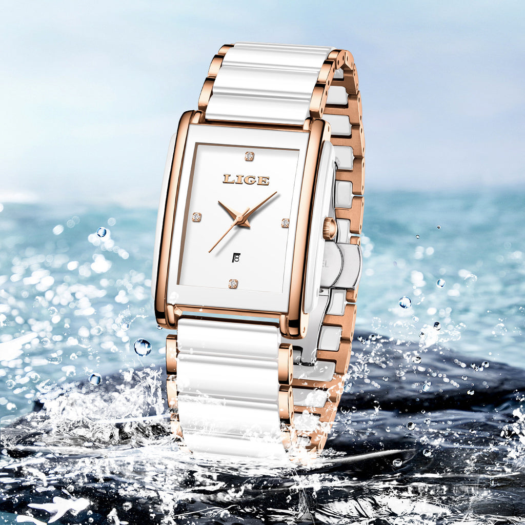 Mode Céramique en acier inoxydable couple montres Quartz montre
