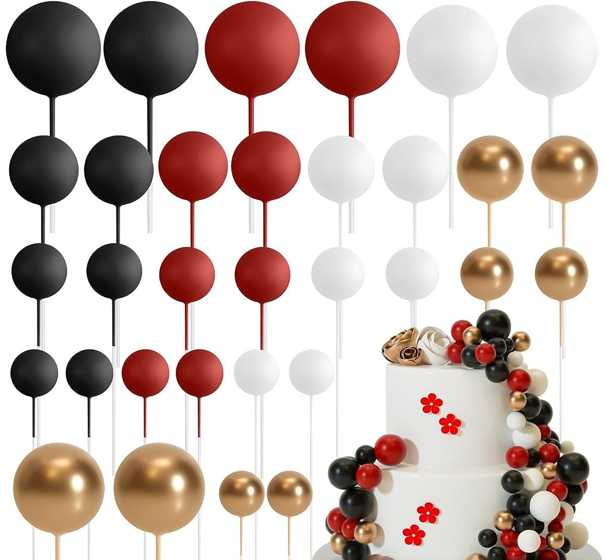 32 Pcset Colorful Mousse Ball Anniversaire Cake Décoration Multi-style Plug-in