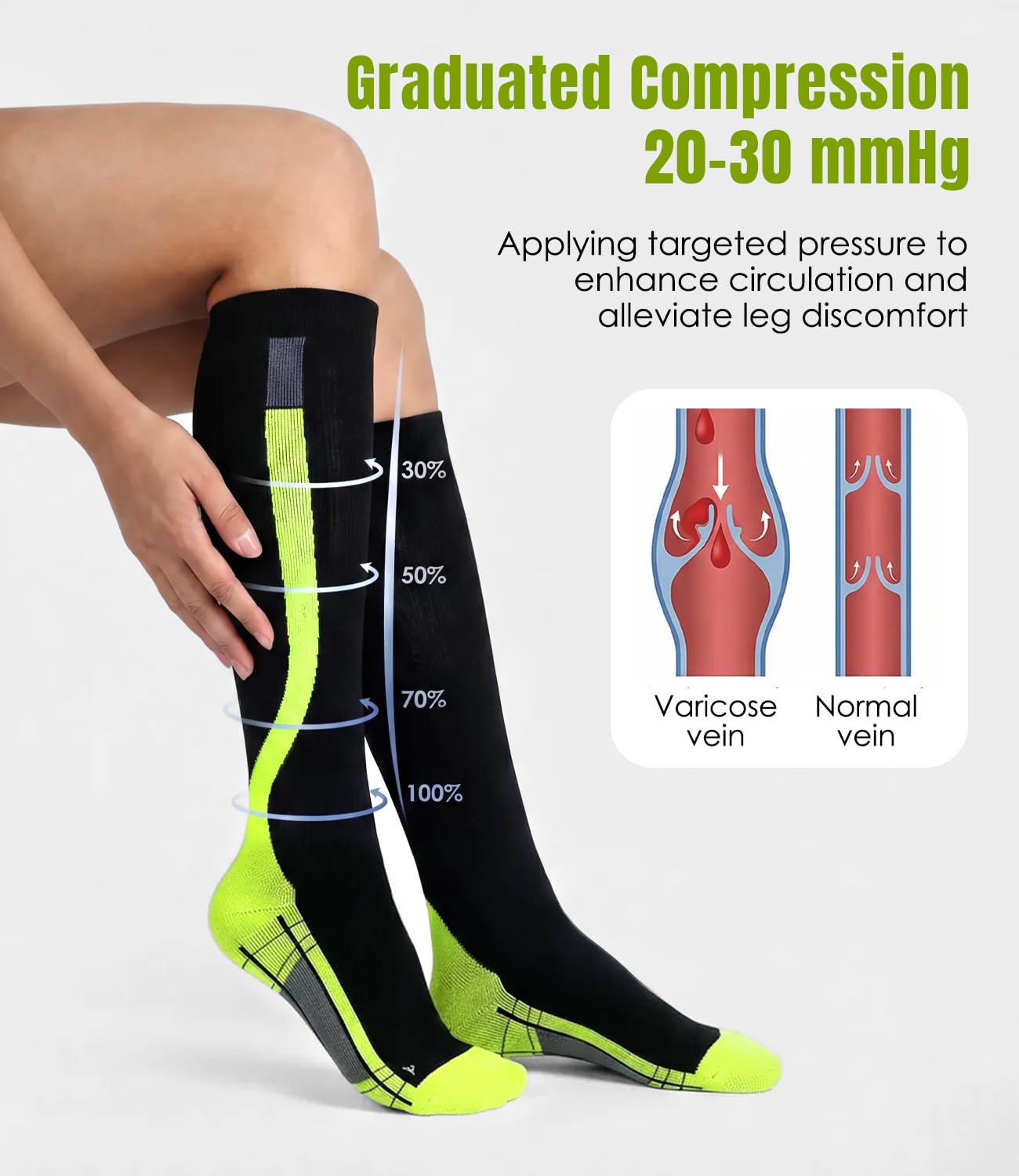 Chaussettes de compression pour femmes hommes circulation 20-30 MmHg