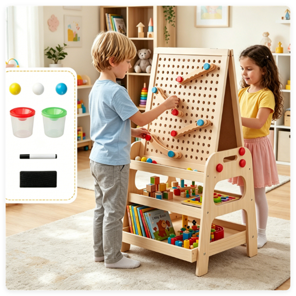 2-en-1 en bois enfants Art Easel avec la course en marbre