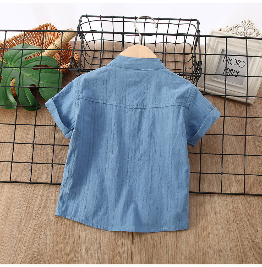 Simplicité d'été de garçon Chemise en couleur solide manches courtes