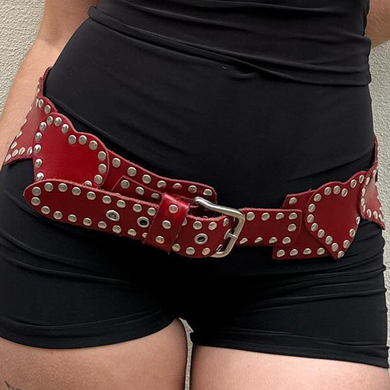 Retro élastique en forme de coeur Ceinture en cuir pour la taille