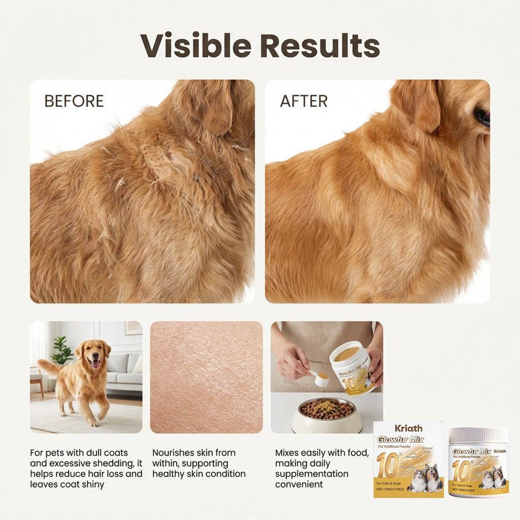 Kriath Pet Peau et soins capillaires Poudre nutritionnelle Poudre quotidienne de soins pour animal doux et brillant