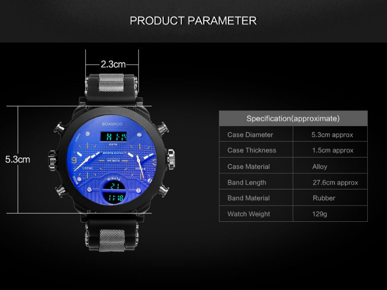 Montre électronique à quartz montre à double affichage 3 fuseaux horaires montre étanche