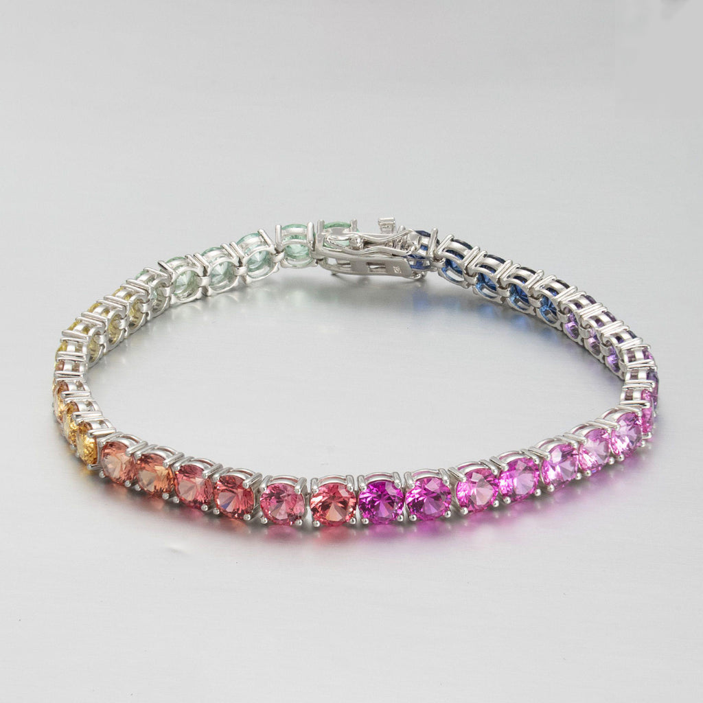 S925 Argent Sterling 5mm Rainbow Lab-Grown Gemstone Bracelet de tennis pour femmes Platinum Pla