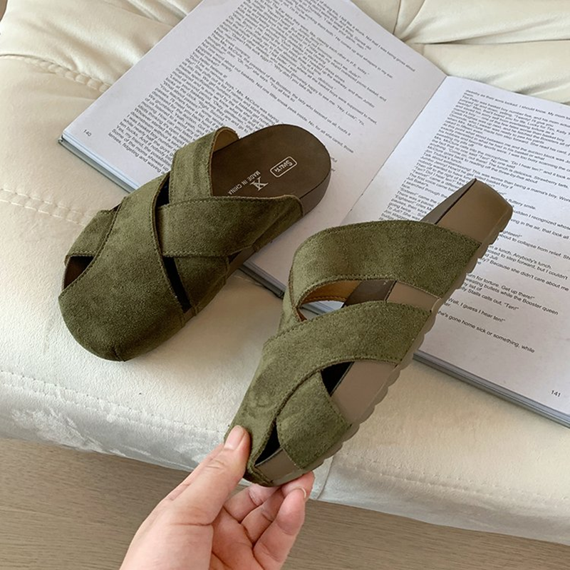 Women Retro Cross Strap Fermé Toe Birken Diapositives Grande Sole Lazy Mules Summer Outdoor Sand