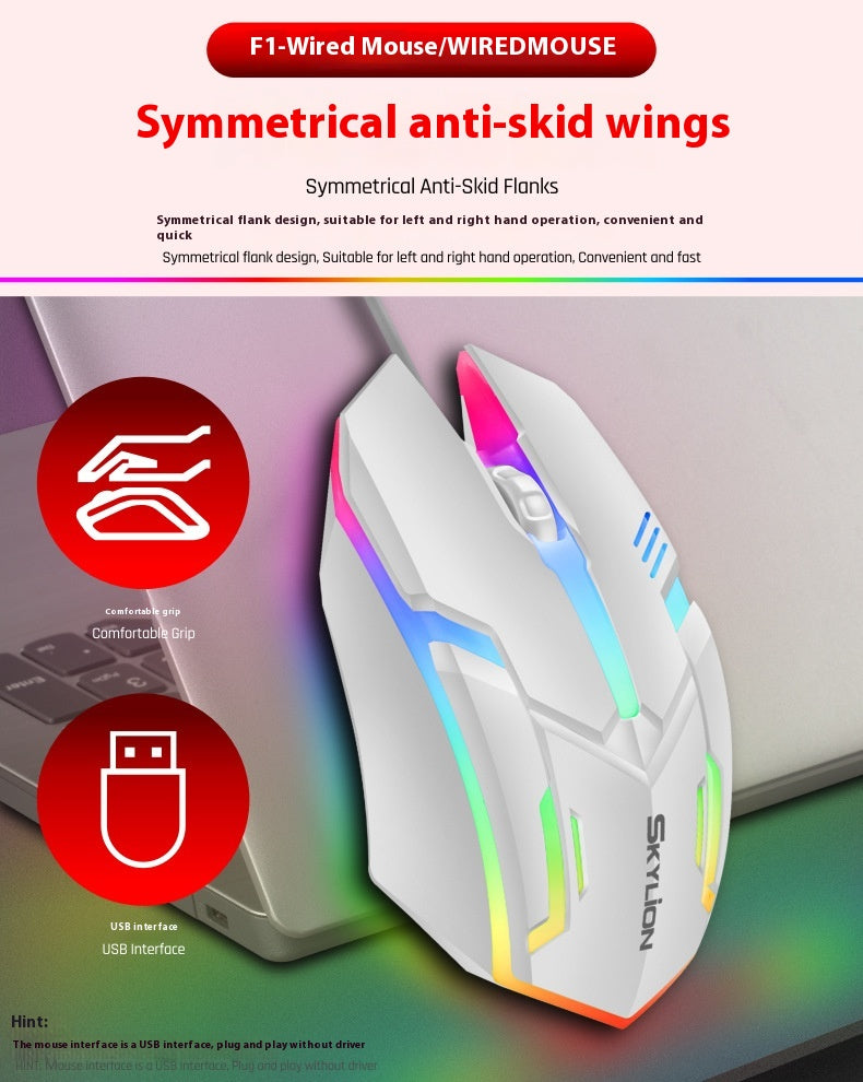 Wired Luminous Mouse Office Accueil Jeux Ordinateurs de bureau USB et Ordinateur portable Universal PlayerUn