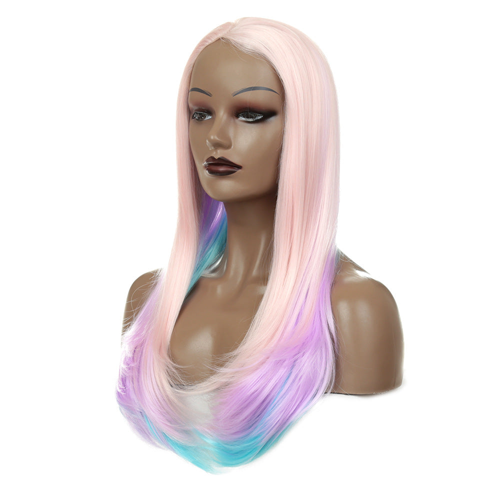 Gradient Couleur Intérieur Boucle Long Curly Cheveux Haute Température Soie Couleur Dentelle