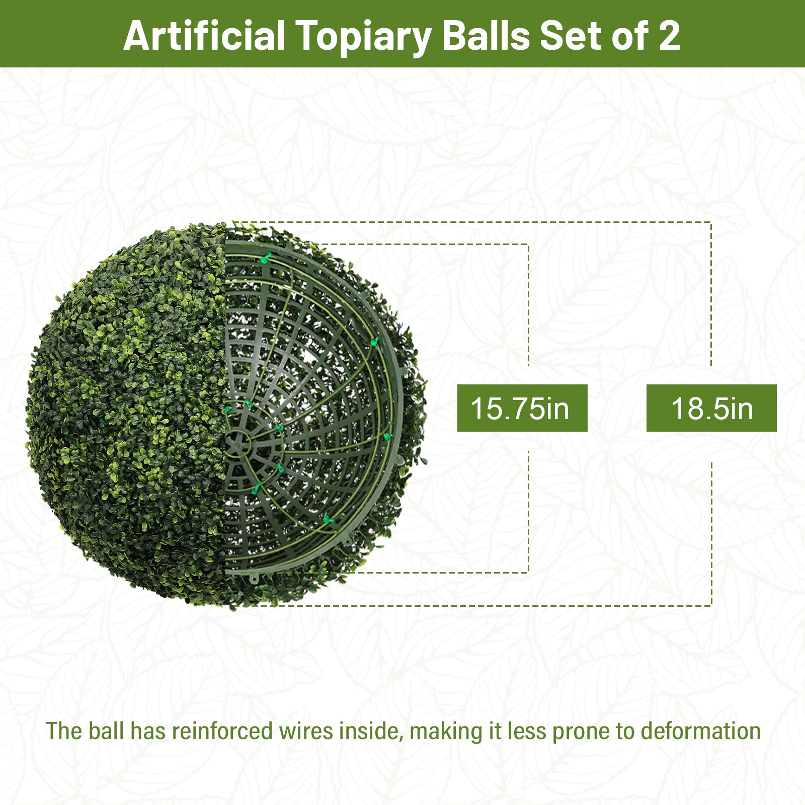 18.5PO sombre Artificial Topiary Balles Extérieur Faux Boxwood Décorative Green Sphères pour Gar