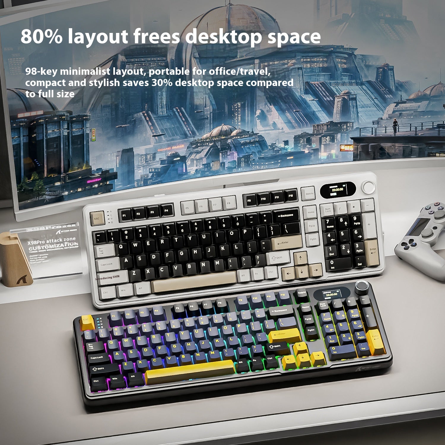 Gravure latérale Bluetooth sans fil RGB à trois modes avec clavier mécanique Knob Game