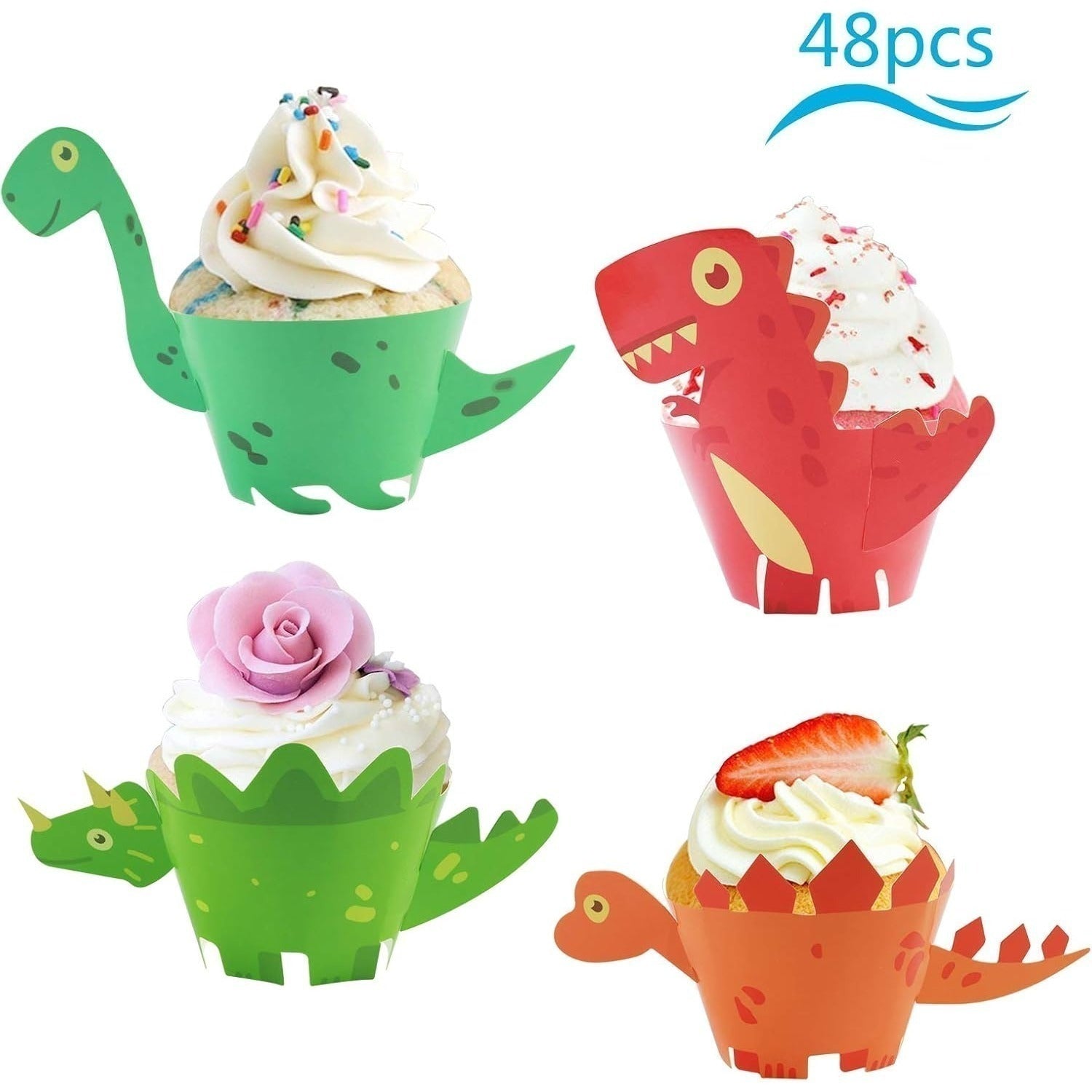 Ensemble de 48 pièces de mini cupcake de Dinosaur et rappeurs