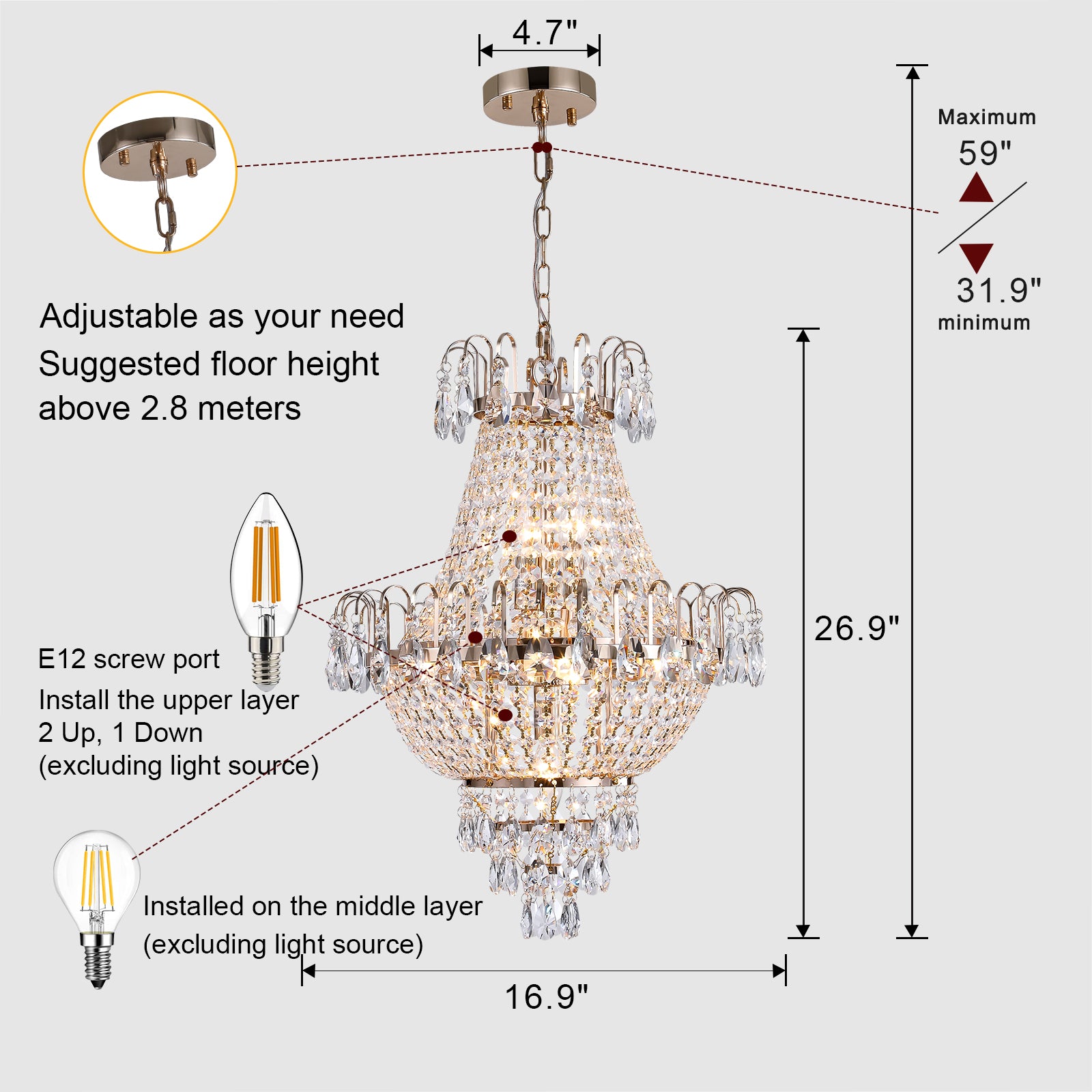 (Même que W1340102270/L5003) Chandéliers en cristal doré