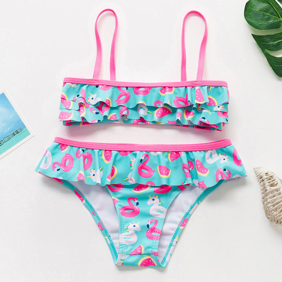 Fashion flamant flamango fendue ruffled filles bikini costume