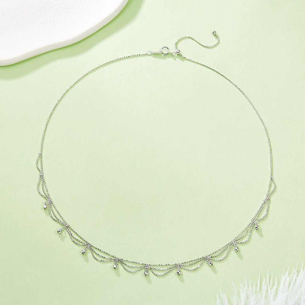 S925 Collier perlé multi-couche en argent sterling pour femmes 45cm réglable 2,6g Lightweigh