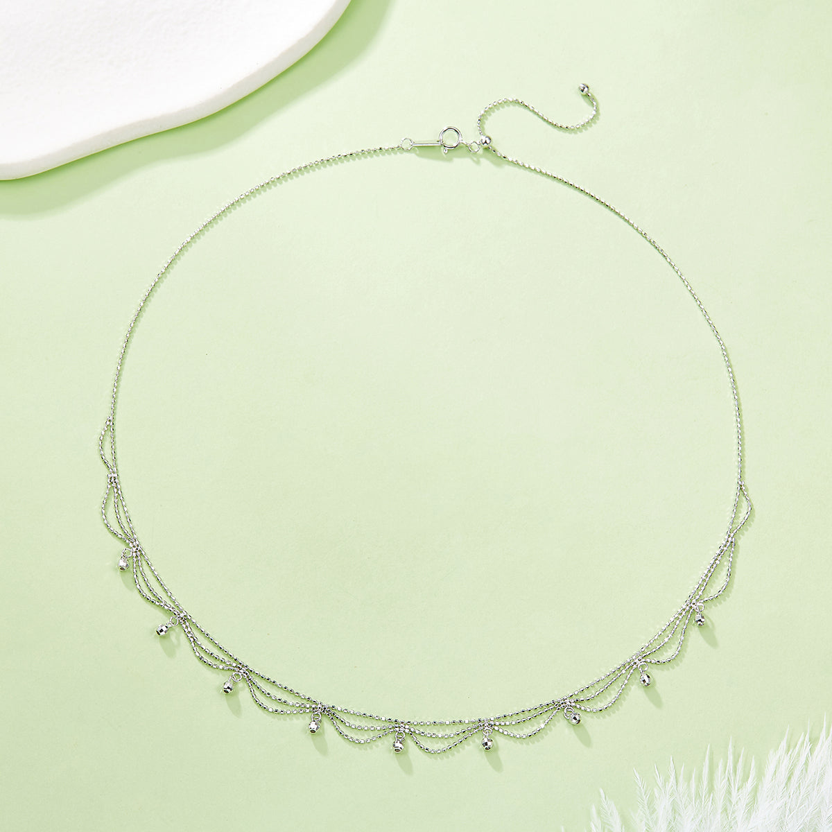 S925 Collier perlé multi-couche en argent sterling pour femmes 45cm réglable 2,6g Lightweigh